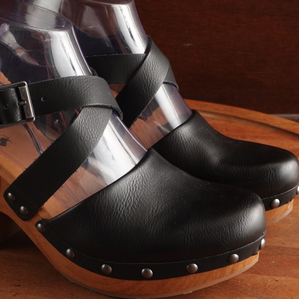 Korks Clogs WMS SZ 7M BLK Abloom Strappy Leather Platform Preppy Academia Shoes - Picture 5 of 13